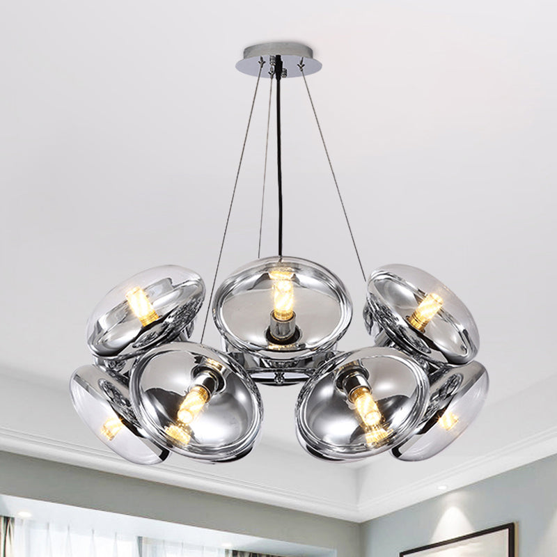 Modern 12-Light Round Shade Chandelier - Clear Glass Gold/Silver Silver