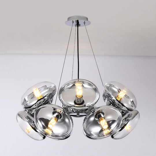 Modern 12-Light Round Shade Chandelier - Clear Glass Gold/Silver
