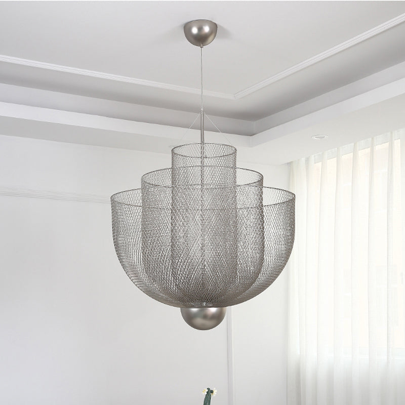 Gold/Silver Wire Mesh Chandelier Pendant Light With Led | Modern Hanging Bowl Design Silver / 16