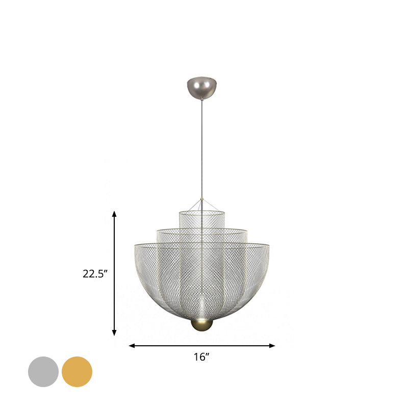 Gold/Silver Wire Mesh Chandelier Pendant Light With Led | Modern Hanging Bowl Design