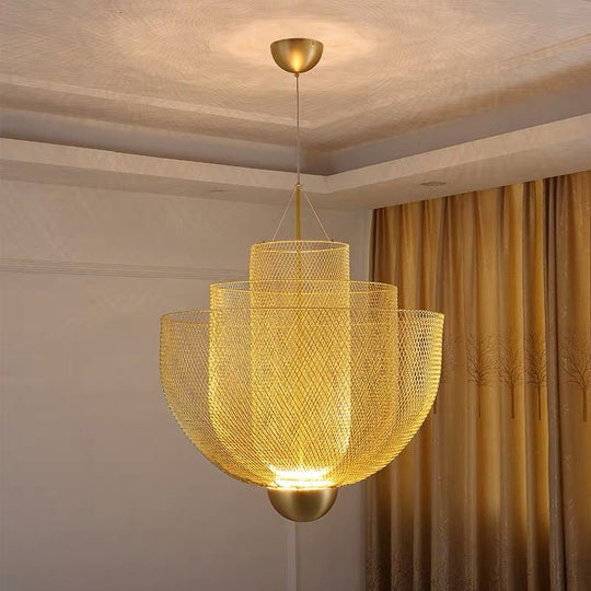Gold/Silver Wire Mesh Chandelier Pendant Light With Led | Modern Hanging Bowl Design Gold / 16