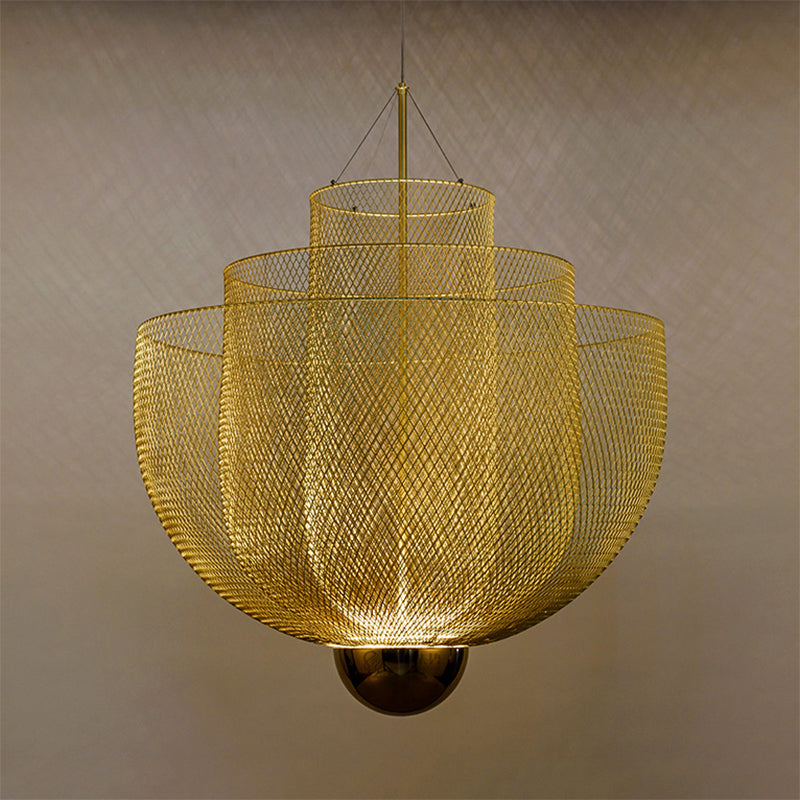 Gold/Silver Wire Mesh Chandelier Pendant Light With Led | Modern Hanging Bowl Design