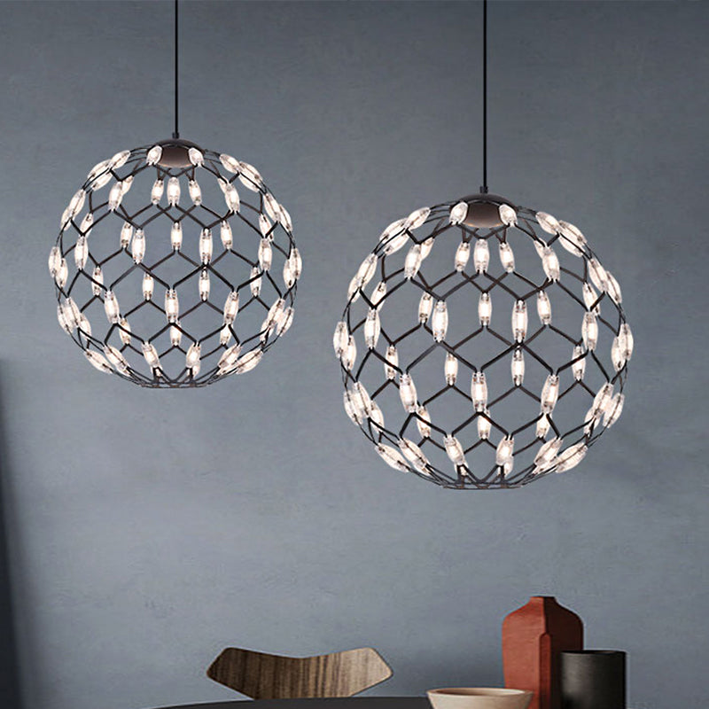 Modern Black/White Metal Globe Led Chandelier With Hollow Design - Stylish Hanging Lamp