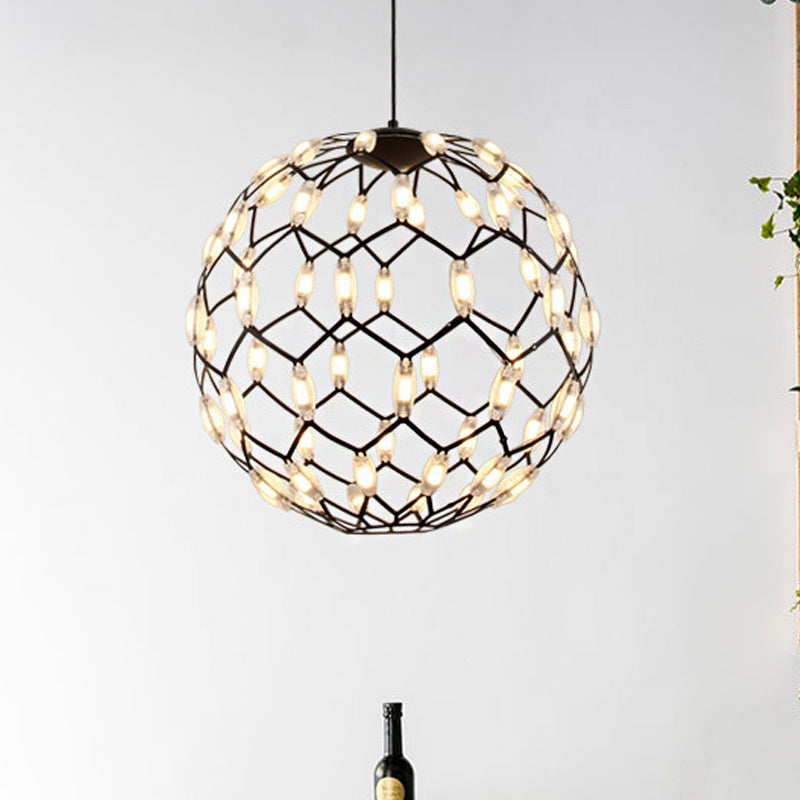 Modern Black/White Metal Globe Led Chandelier With Hollow Design - Stylish Hanging Lamp Black / 16