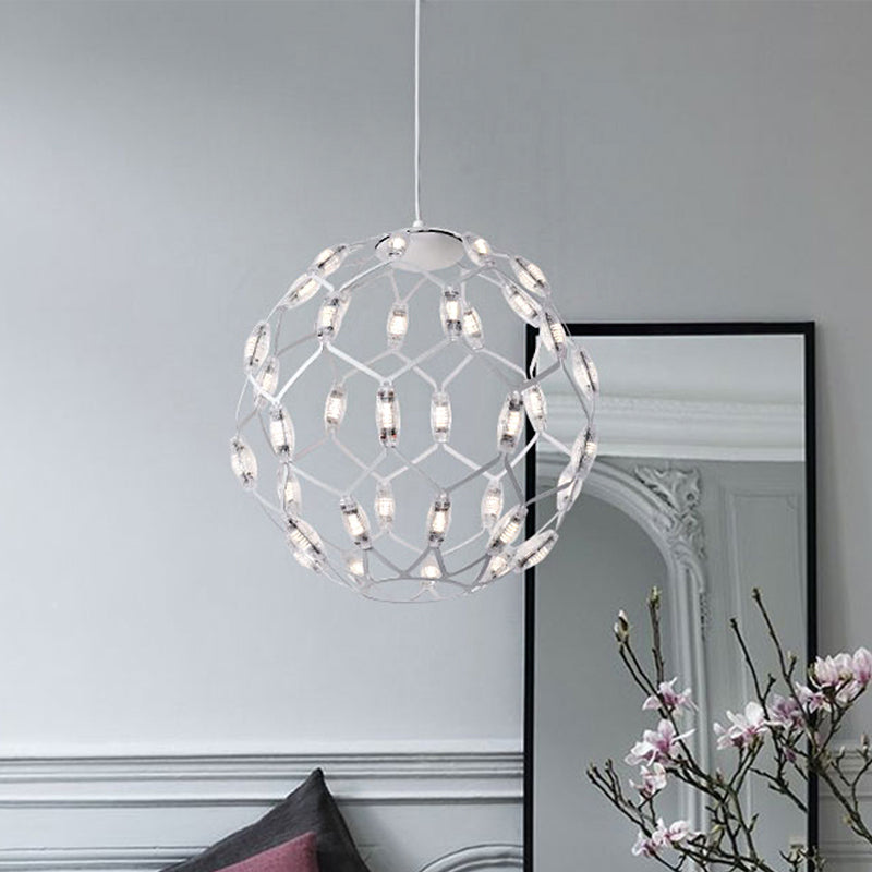 Modern Black/White Metal Globe Led Chandelier With Hollow Design - Stylish Hanging Lamp White / 16