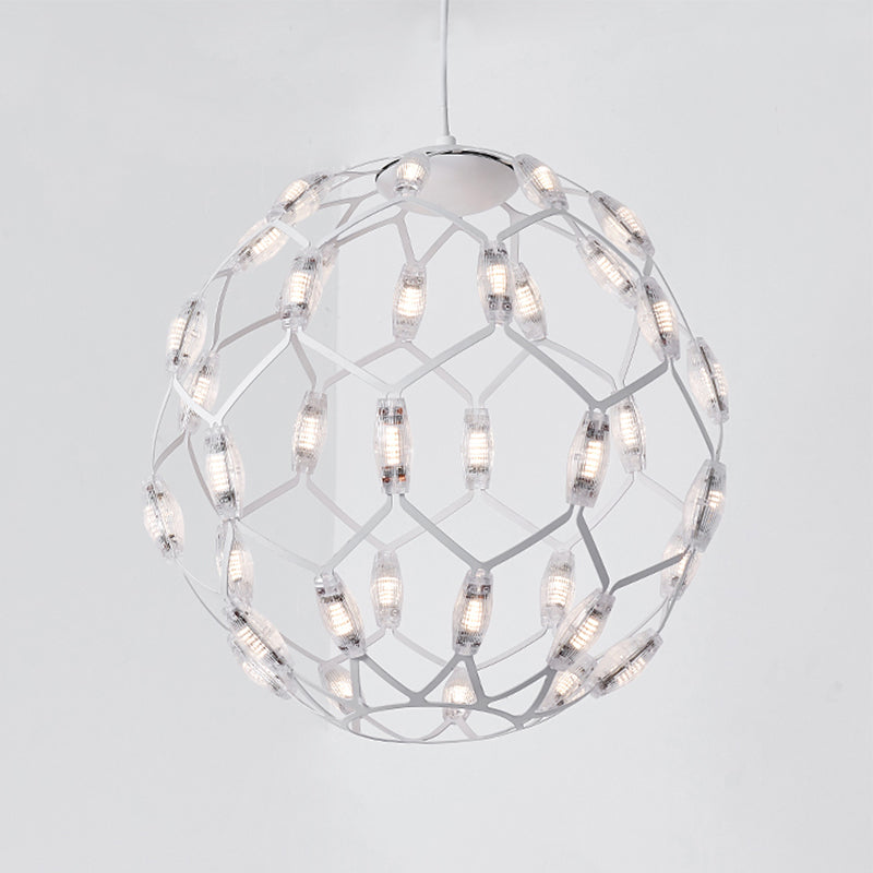 Modern Black/White Metal Globe Led Chandelier With Hollow Design - Stylish Hanging Lamp