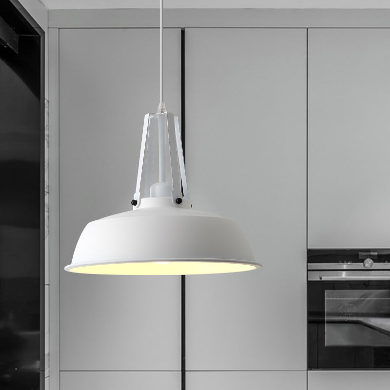 Drum Pendant Light Kit - Minimalist Metal 1 Light - Available in 14"/18" Diameter - Black/White/Grey Hanging Lamp