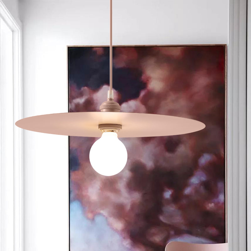 Macaron Pendant Light With Metal Disc Shade - Single Bulb Multi-Color Options