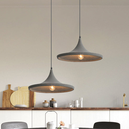 Nordic Style Cement Pendant Light With Cone Shade - 1 Grey Ceiling Hanging Fixture