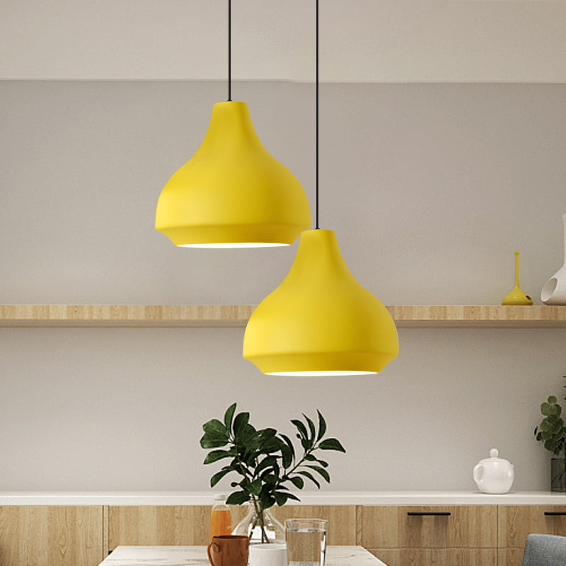 Contemporary Metal Gourd Pendant Ceiling Light - 1 Light - Grey/Black/Yellow