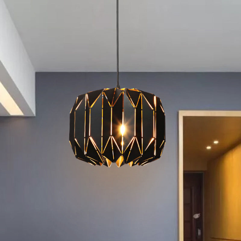 Contemporary Black/Silver Origami Hanging Lamp Metal One-Head Ceiling Pendant For Restaurants Black