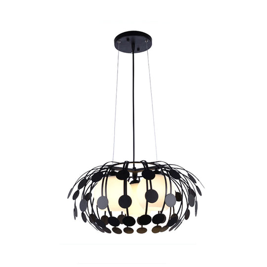 Modern Black and White Globe Chandelier - 3-Light Glass Hanging Ceiling Lamp with Oval Iron Frame