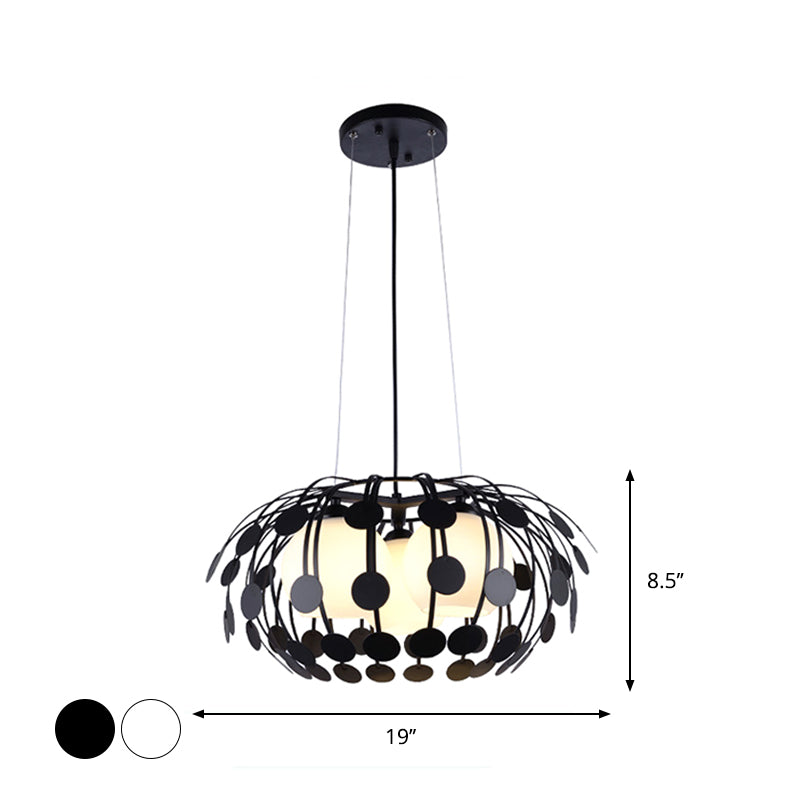 Modern Black and White Globe Chandelier - 3-Light Glass Hanging Ceiling Lamp with Oval Iron Frame