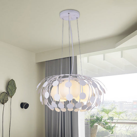 Modern Black and White Globe Chandelier - 3-Light Glass Hanging Ceiling Lamp with Oval Iron Frame