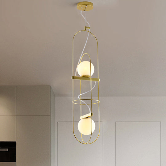 Gold Double Light Oblong Pendant Lamp - Modern Metal Suspension