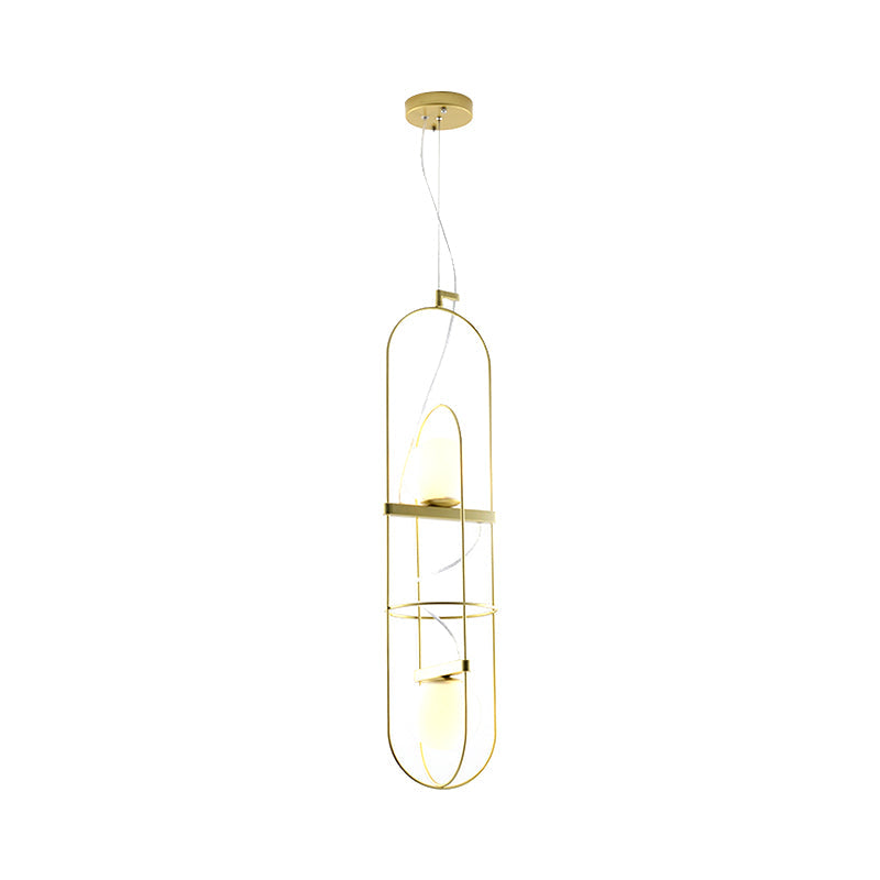 Gold Double Light Oblong Pendant Lamp - Modern Metal Suspension
