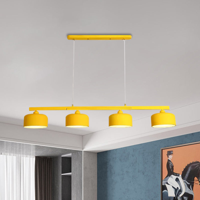 Modern Macaron Drum Chandelier: Metal Ceiling Lamp 4 Lights For Dining Table