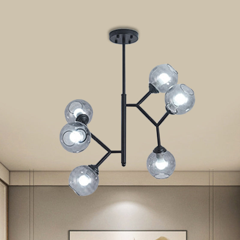 Black/Gold Glass Shade 6 Head Post Modern Chandelier - Restaurant Bubble Hanging Light Black