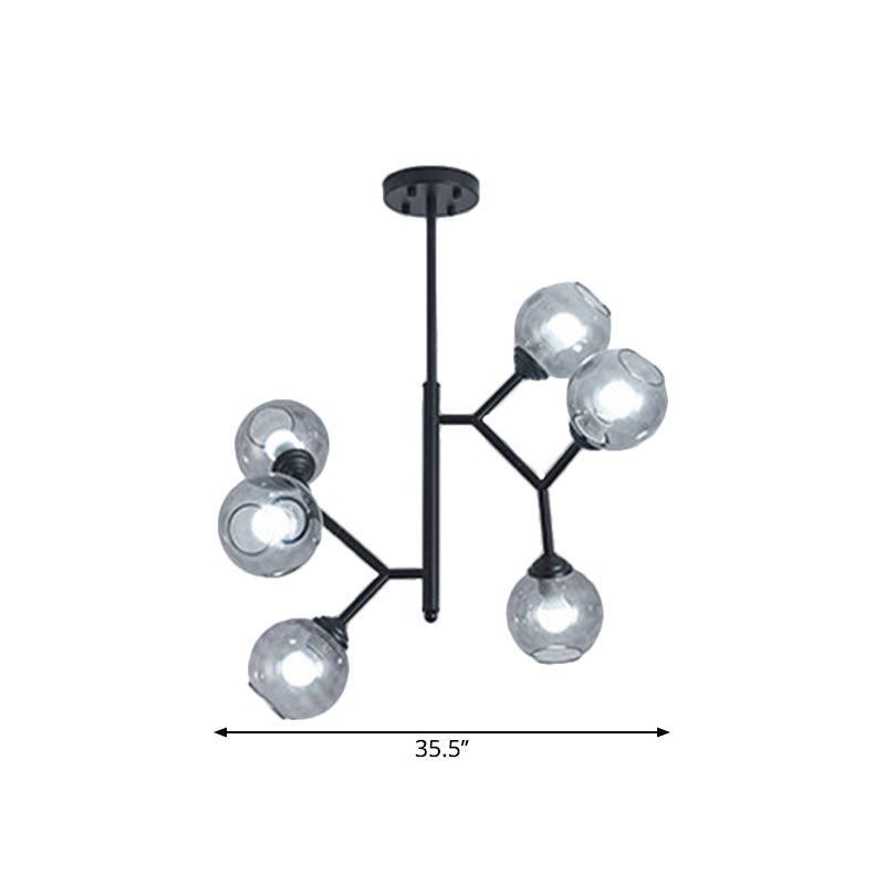 Black/Gold Glass Shade 6 Head Post Modern Chandelier - Restaurant Bubble Hanging Light