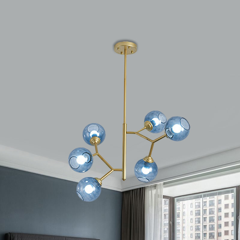 Black/Gold Glass Shade 6 Head Post Modern Chandelier - Restaurant Bubble Hanging Light