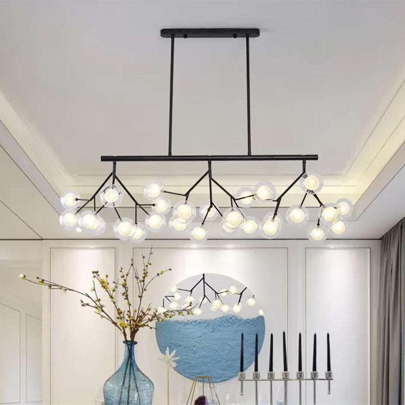 Contemporary Metal Hanging Chandelier With Black Finish - 27 Bubbles Island Lighting Textured White