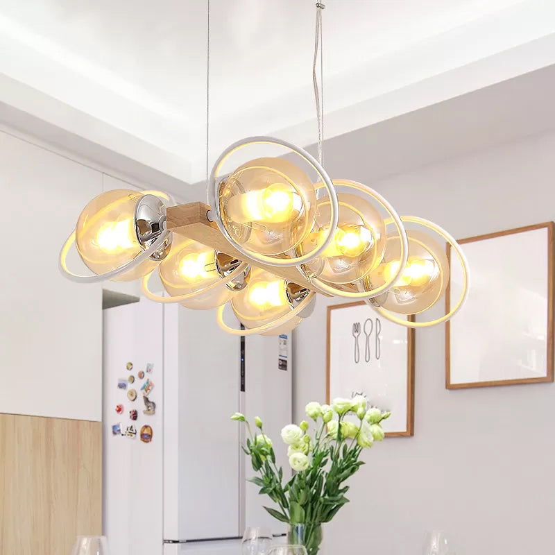 Modern Glass Hanging Light Fixture - Cognac Bubble Shade Island Lighting 6 / White