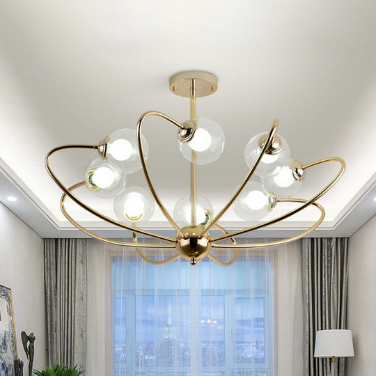 Gold Curved Arm Pendant Light With Glass Shades - Ceiling Chandelier (6/8/10 Heads) 8 /