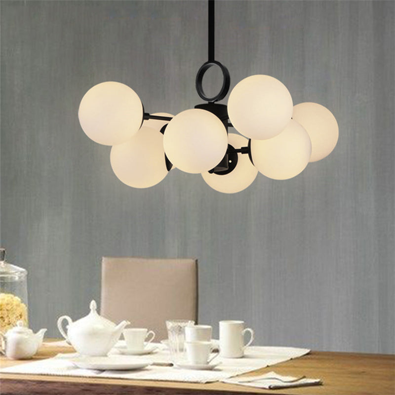 Modern Milk Glass Dining Table Chandelier - Bubble Shade White 8 /