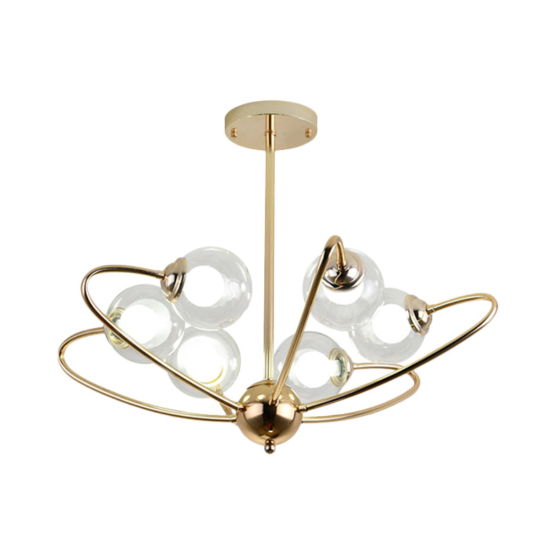 Gold Curved Arm Pendant Light With Glass Shades - Ceiling Chandelier (6/8/10 Heads)