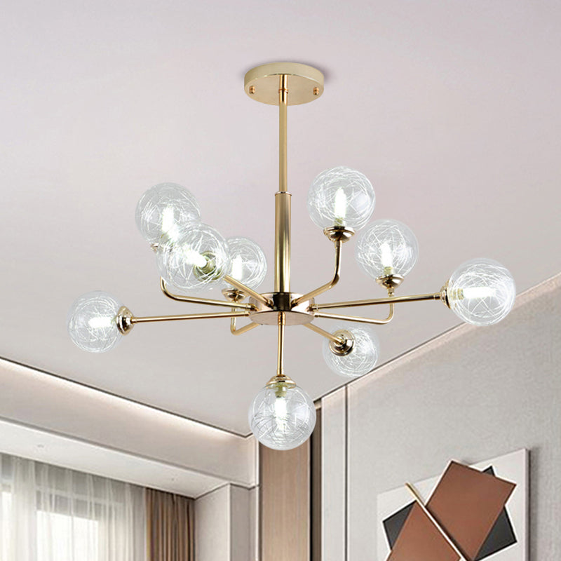 Gold Finish Post Modern Orb Chandelier - Glass Shade Hanging Lamp With 7/9/13 Lights 9 /