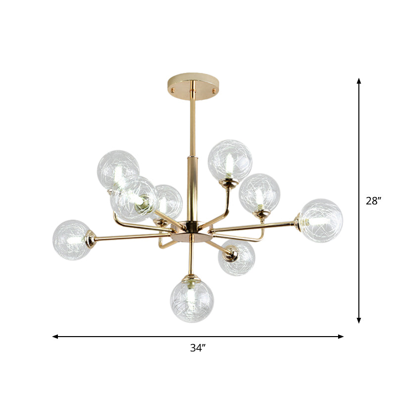 Gold Finish Post Modern Orb Chandelier - Glass Shade Hanging Lamp With 7/9/13 Lights