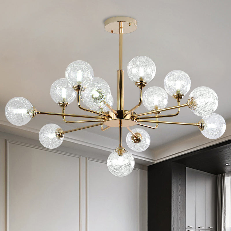 Gold Finish Post Modern Orb Chandelier - Glass Shade Hanging Lamp With 7/9/13 Lights 13 /