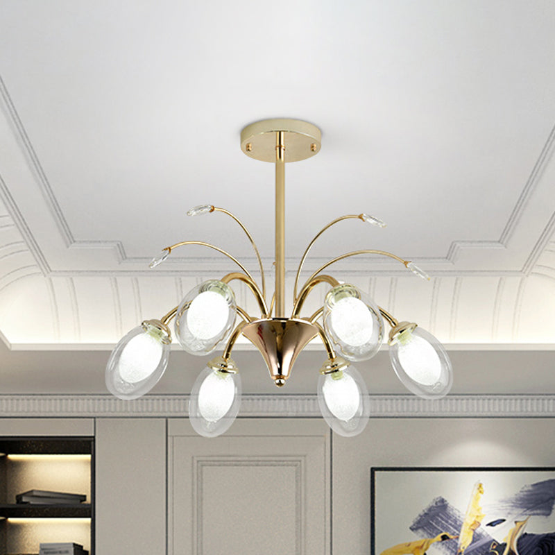 Modern Gold Chandelier Lamp With Oval Glass Shades - 6/8/10 Head Ceiling Light 6 /