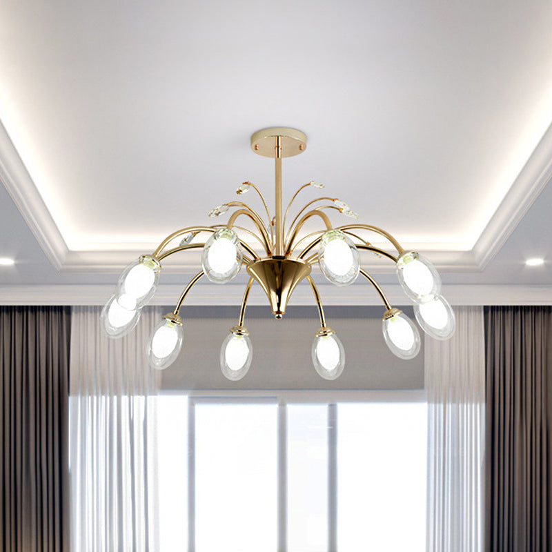 Modern Gold Chandelier Lamp With Oval Glass Shades - 6/8/10 Head Ceiling Light 10 /