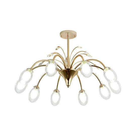 Modern Gold Chandelier Lamp With Oval Glass Shades - 6/8/10 Head Ceiling Light