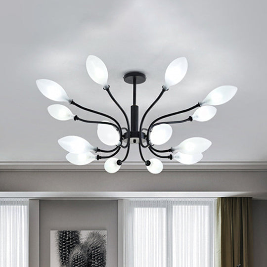 Frosted Glass Branch Chandelier - Multi Light Wrought Iron Ceiling Lamp Black