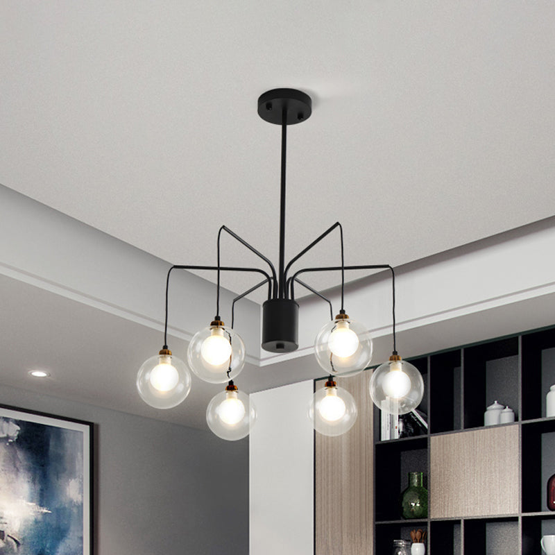 Contemporary Black Spider Chandelier: 6/8-Bulb Glass Shade Hanging Light 6 /
