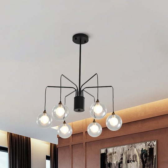 Contemporary Black Spider Chandelier: 6/8-Bulb Glass Shade Hanging Light