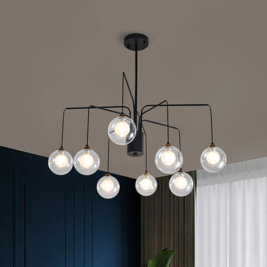 Contemporary Black Spider Chandelier: 6/8-Bulb Glass Shade Hanging Light 8 /