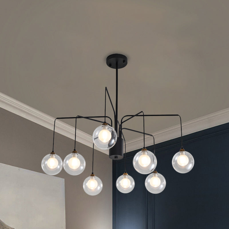 Contemporary Black Spider Chandelier: 6/8-Bulb Glass Shade Hanging Light