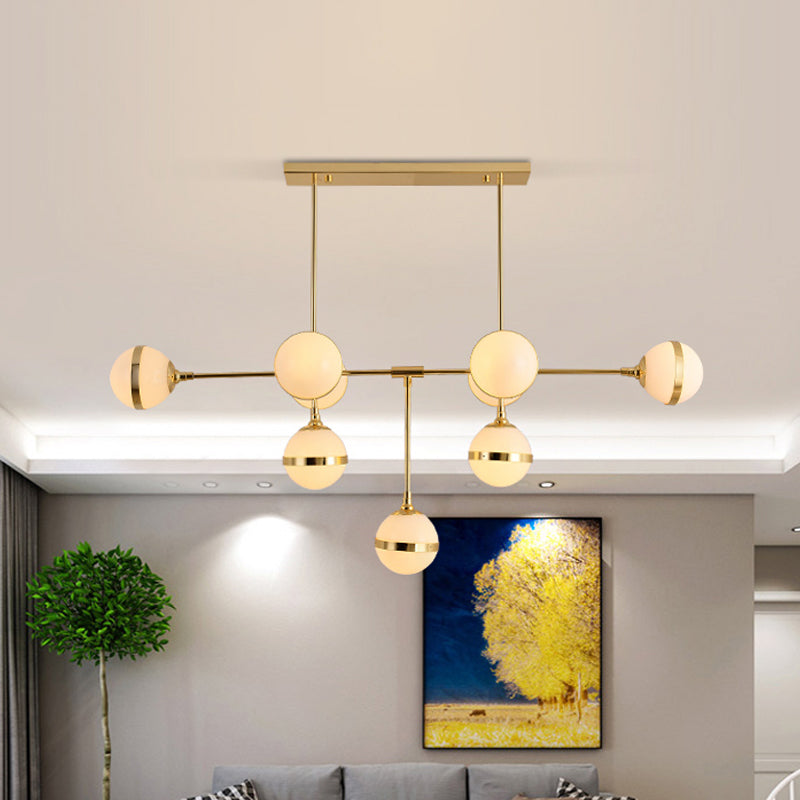 Modern Glass Orb Chandelier With 9-Silver/Gold Finish Heads - Perfect Island Lighting For
