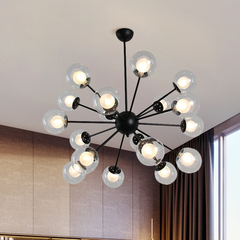 Modern Black/Gold Sputnik Hanging Light Fixture with Glass Shades - 12/18 Heads Ceiling Lamp