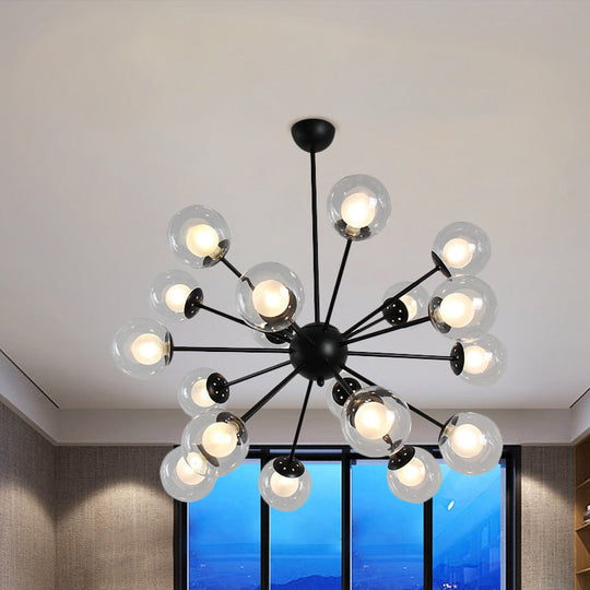 Modern Black/Gold Sputnik Hanging Light Fixture with Glass Shades - 12/18 Heads Ceiling Lamp