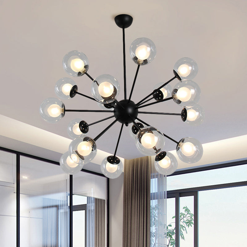 Modern Black/Gold Sputnik Hanging Light Fixture with Glass Shades - 12/18 Heads Ceiling Lamp