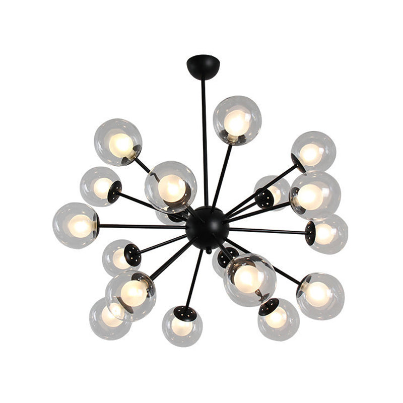 Modern Black/Gold Sputnik Hanging Light Fixture with Glass Shades - 12/18 Heads Ceiling Lamp