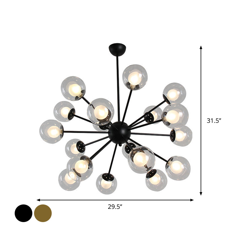 Modern Black/Gold Sputnik Hanging Light Fixture with Glass Shades - 12/18 Heads Ceiling Lamp