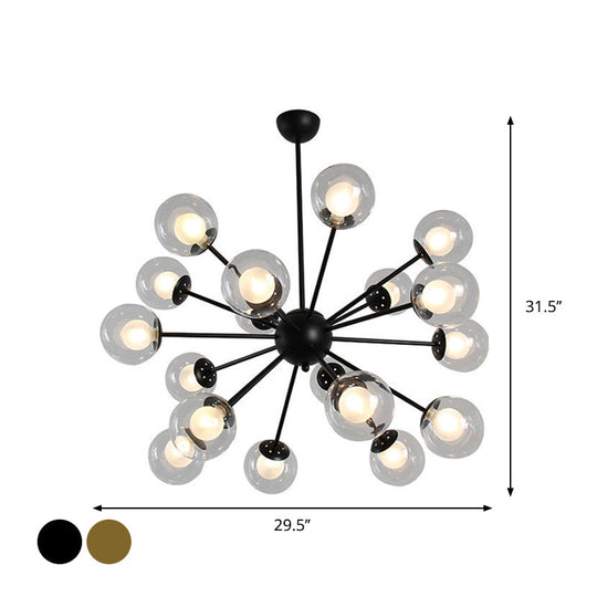 Sleek Black/Gold Sputnik Hanging Light: Contemporary 12/18-Head Ceiling Lamp With Modern Glass