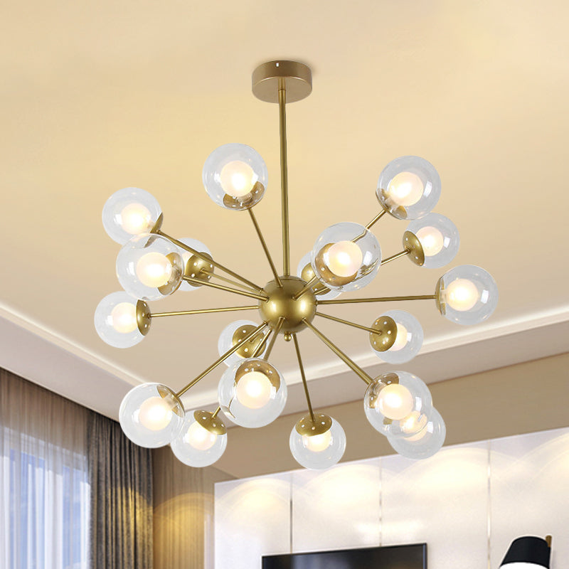 Modern Black/Gold Sputnik Hanging Light Fixture with Glass Shades - 12/18 Heads Ceiling Lamp