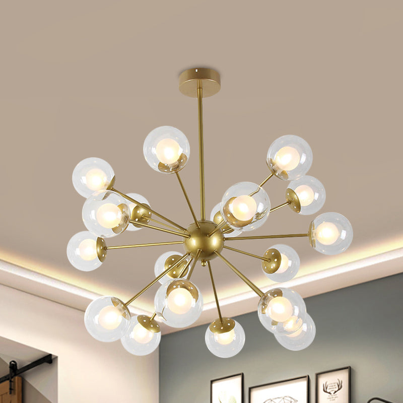 Modern Black/Gold Sputnik Hanging Light Fixture with Glass Shades - 12/18 Heads Ceiling Lamp