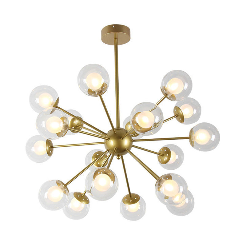 Modern Black/Gold Sputnik Hanging Light Fixture with Glass Shades - 12/18 Heads Ceiling Lamp